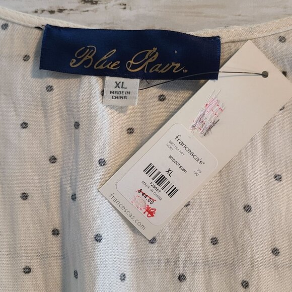 Francesca’s Ivory Black Dot Cropped Balloon Sleeve Blouse XL NWT Cottage - Picture 3 of 6